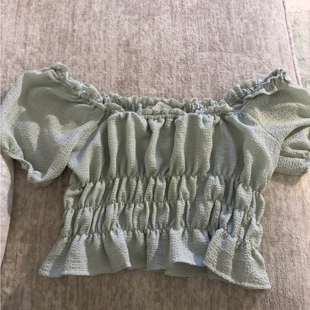Women's Off-Shoulder Smocked Top - Light Green